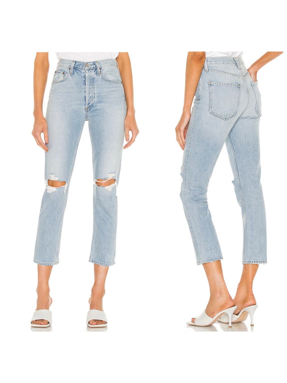 AGOLDE Riley Straight Crop Jeans Distressed